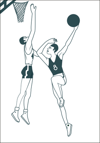 Two Athletes Playing Basketball  Coloring Page